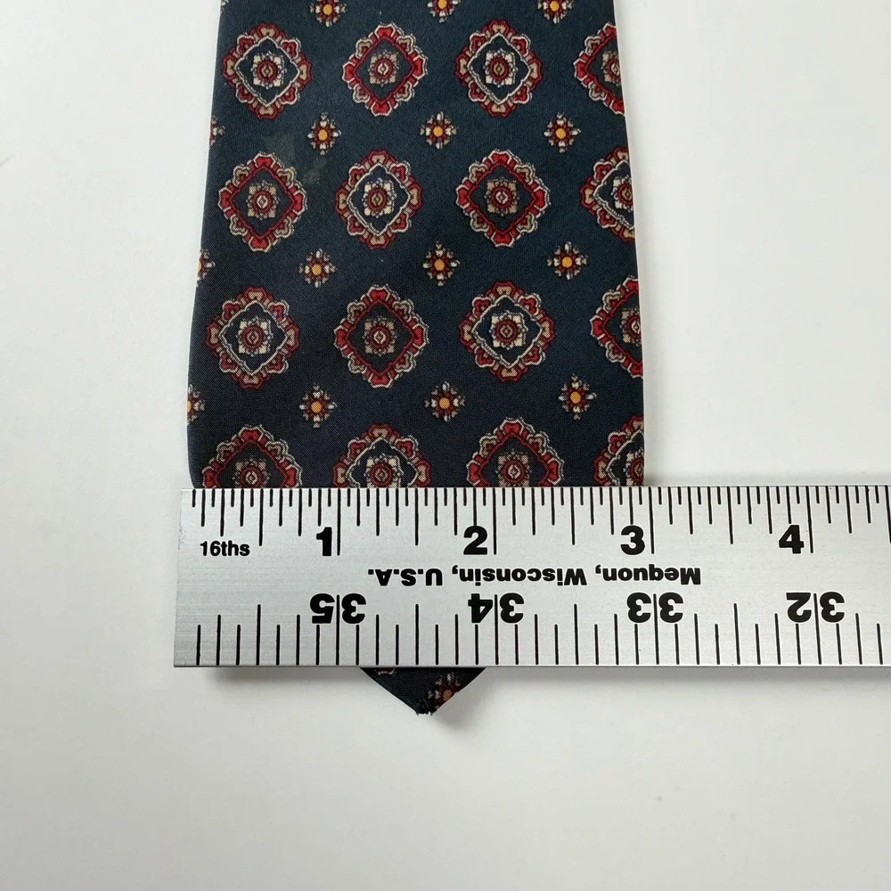 Vintage Ted‎ Lapidus Necktie Navy Geometric Medallion 100% Silk Italy